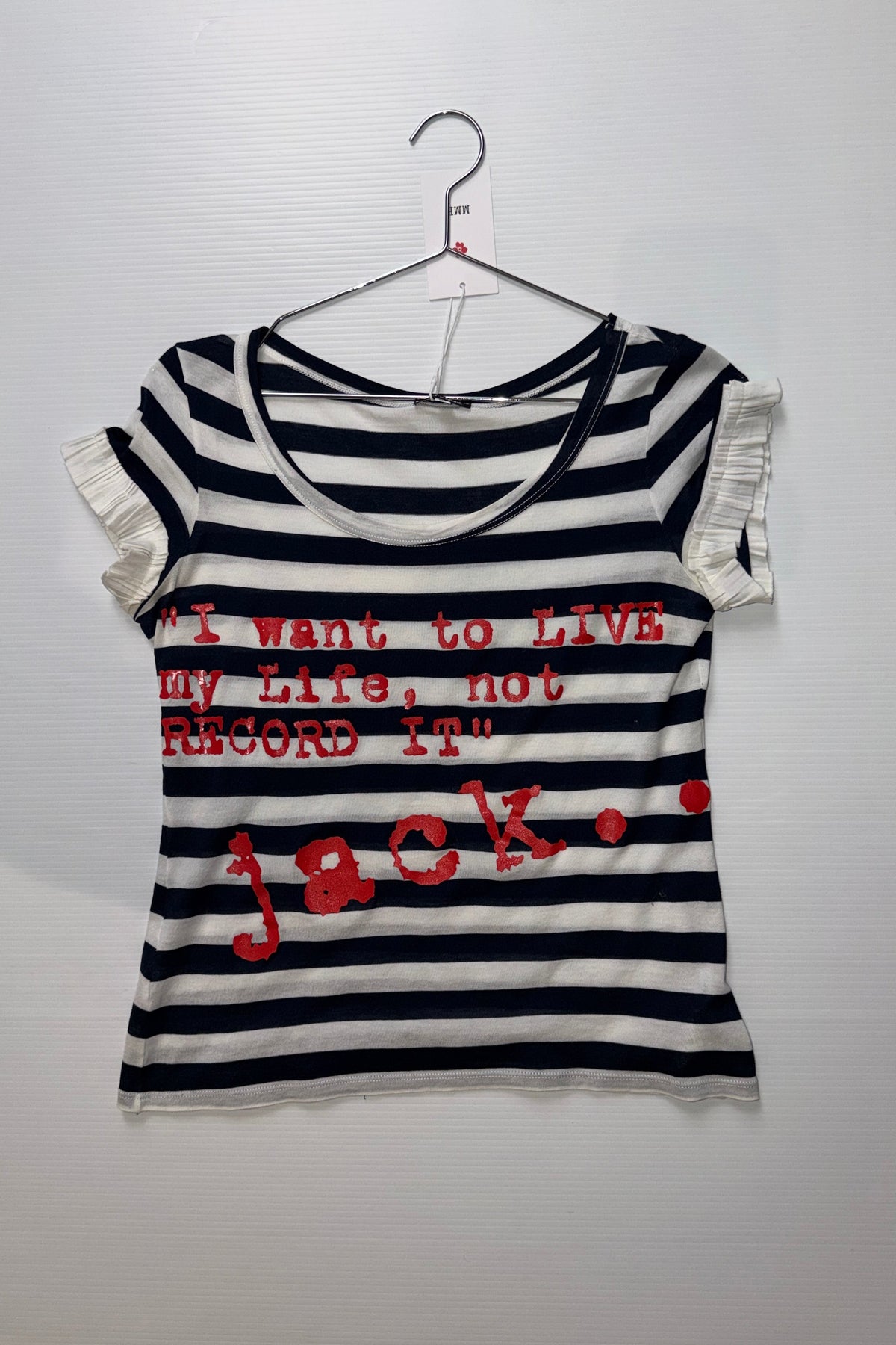 GF Ferré Striped Graphic Tee - "I want to live my life, not record it" M